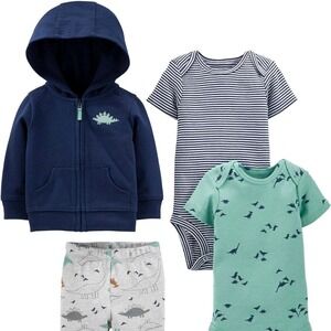 New Boys' 4-Piece Jacket, Pant, and‎ Bodysuit Set, Navy Dino, 18 Months